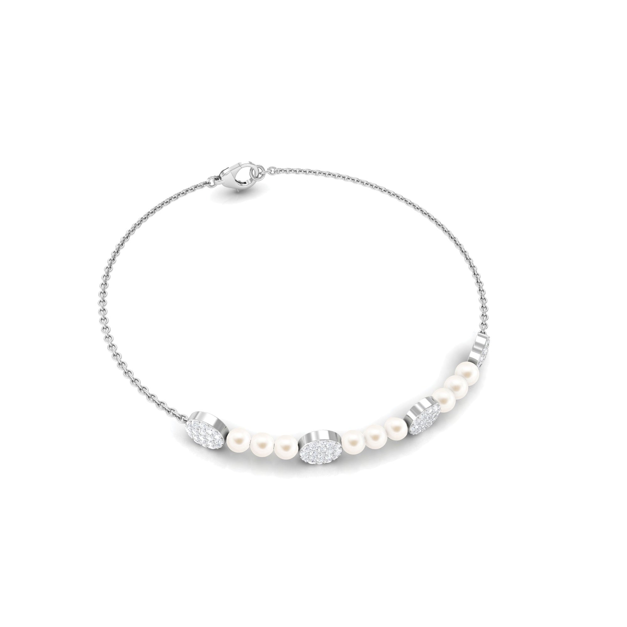 White Cultured Pearl Chain Bracelet with Diamond Freshwater Pearl-AAA Quality - Arisha Jewels