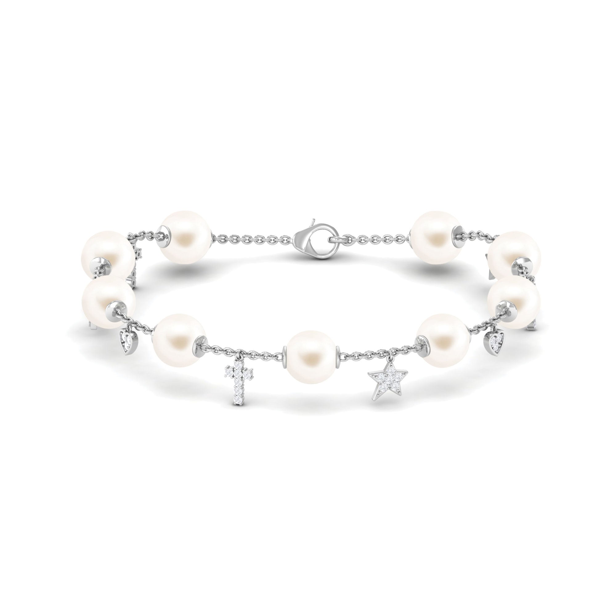 Freshwater White Pearl Bracelet with Charms Freshwater Pearl-AAA Quality - Arisha Jewels