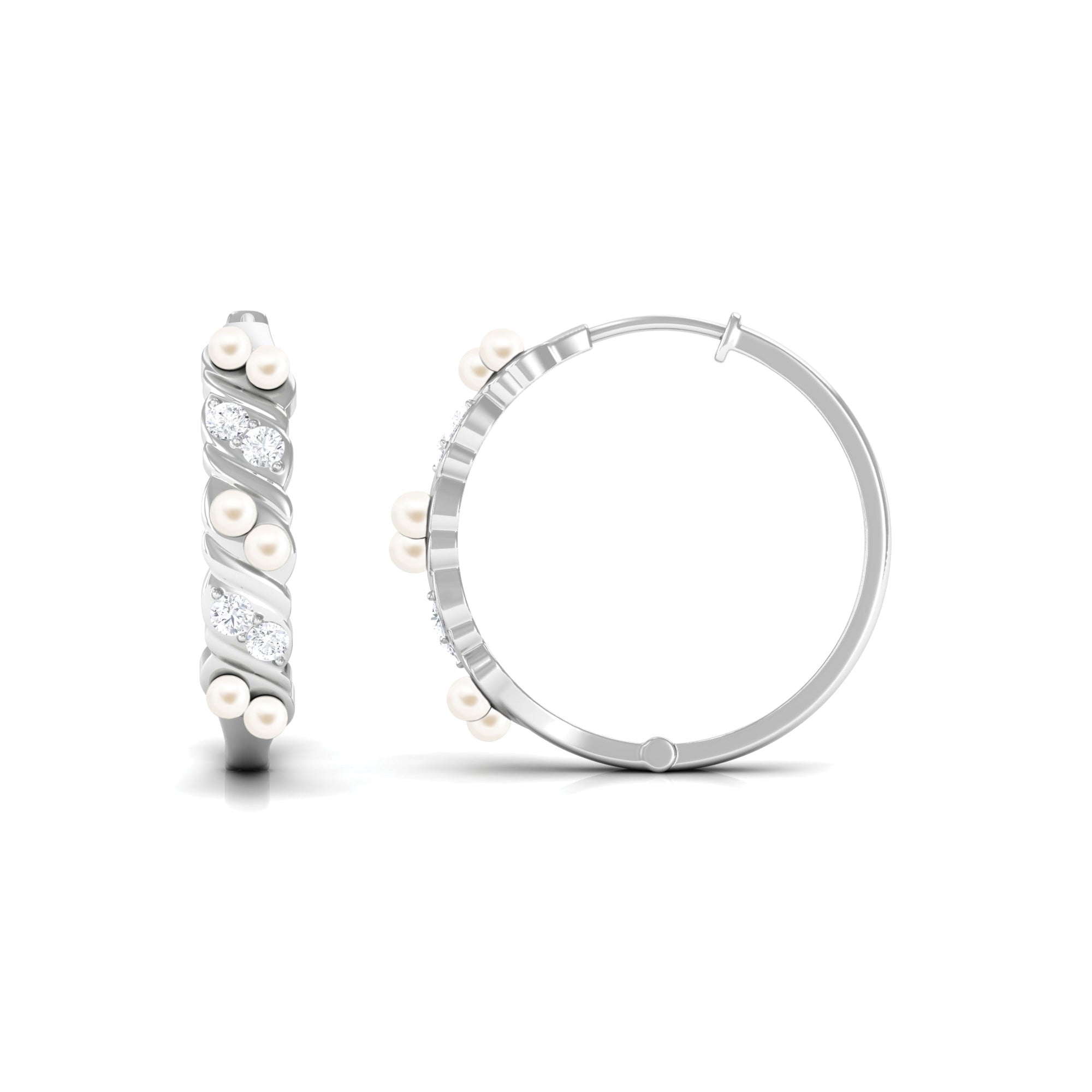 Minimal Freshwater Pearl and Diamond Hoop Earrings Freshwater Pearl-AAAA Quality - Arisha Jewels