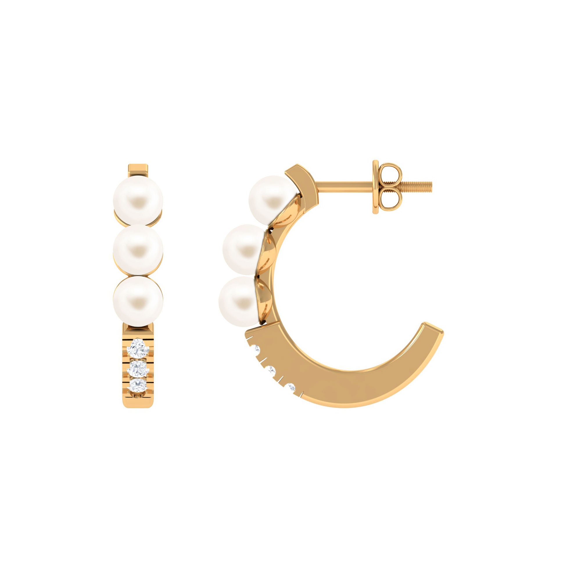 Classic Freshwater Pearl Half Hoop Earrings with Diamond Freshwater Pearl-AAAA Quality - Arisha Jewels