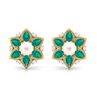 Flower Inspired Freshwater Pearl Stud Earrings with Emerald Freshwater Pearl-AAA Quality 5 MM - Arisha Jewels