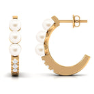 Classic Freshwater Pearl Half Hoop Earrings with Diamond Freshwater Pearl-AAA Quality - Arisha Jewels