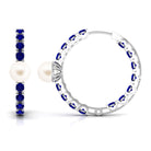 Freshwater Pearl Hoop Earrings with Blue Sapphire Freshwater Pearl-AAA Quality - Arisha Jewels