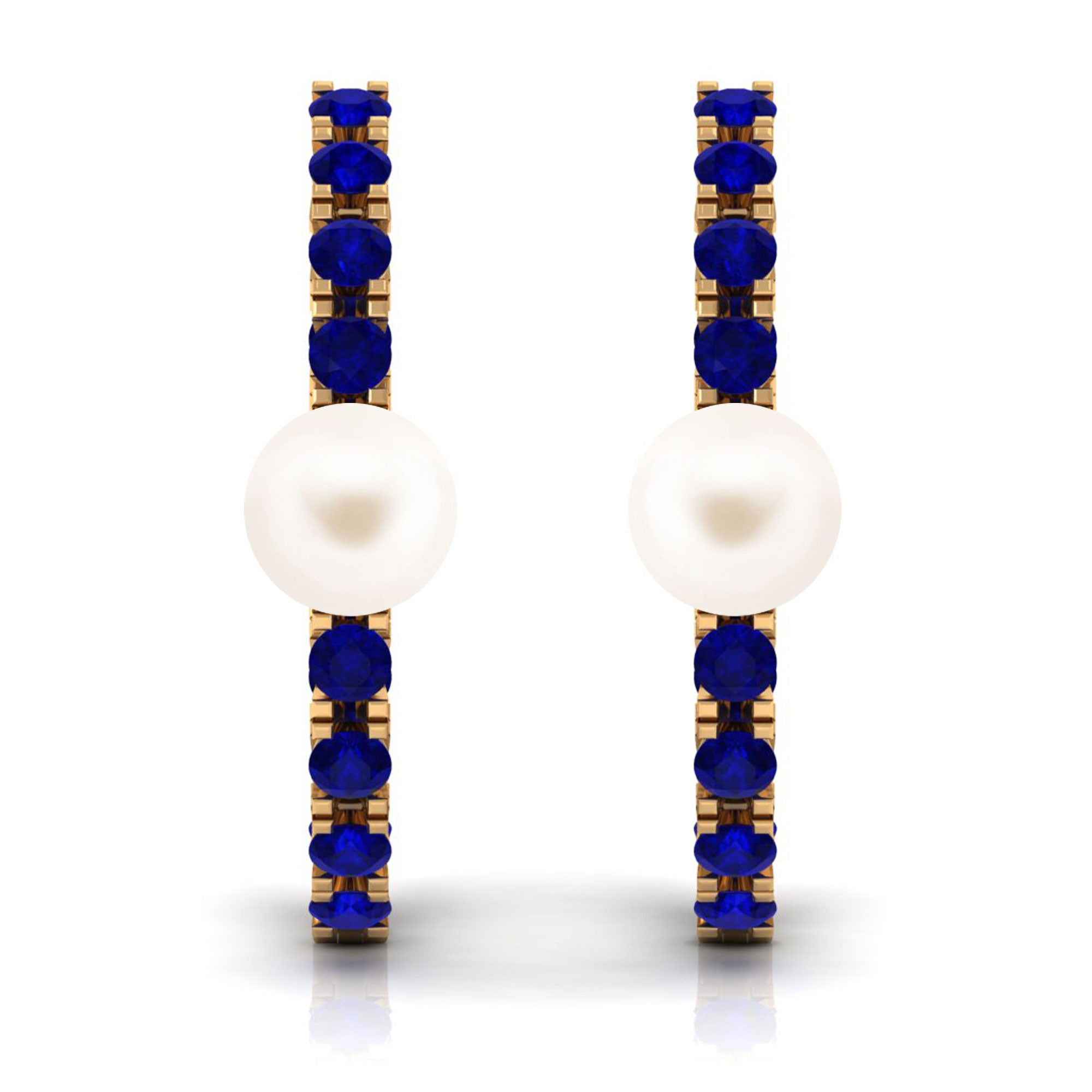 Freshwater Pearl Hoop Earrings with Blue Sapphire Freshwater Pearl-AAA Quality - Arisha Jewels