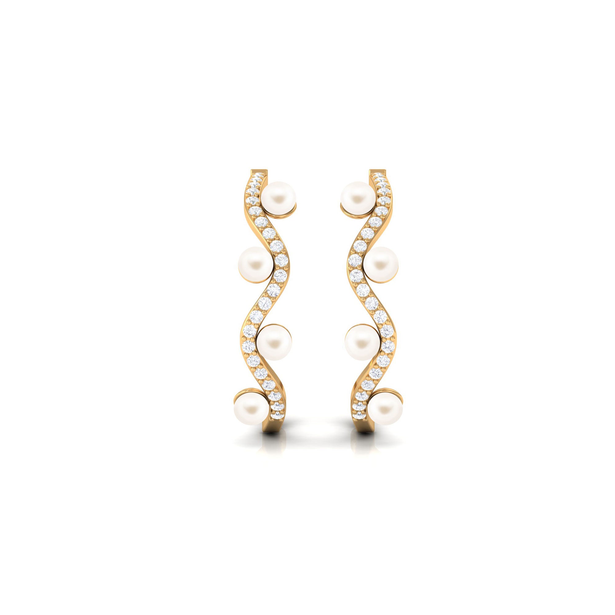 Designer Freshwater Pearl Half Hoop Earrings with Diamond Freshwater Pearl-AAA Quality - Arisha Jewels