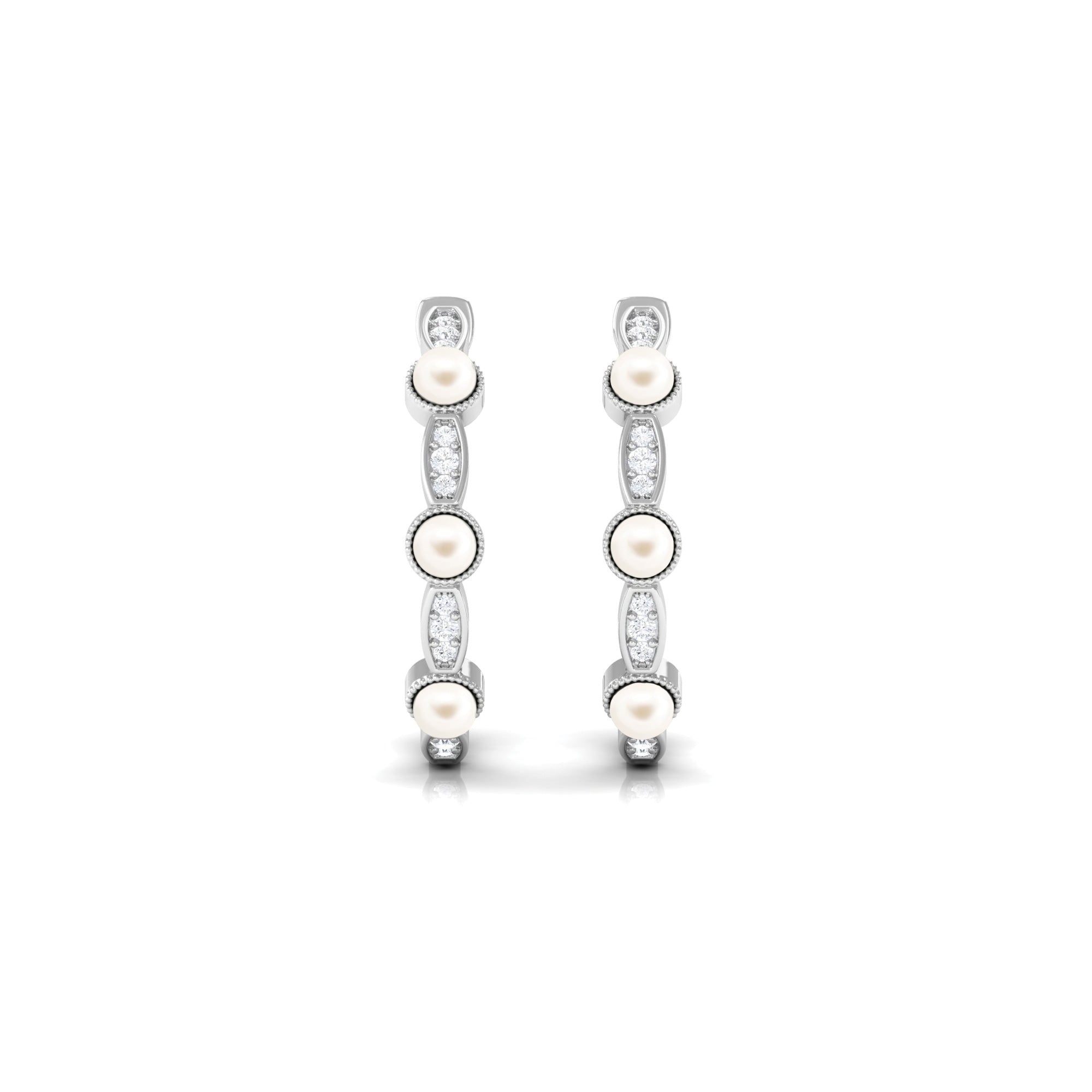 Vintage Inspired Minimal Freshwater Pearl Hoop Earrings with Diamond Freshwater Pearl-AAA Quality - Arisha Jewels