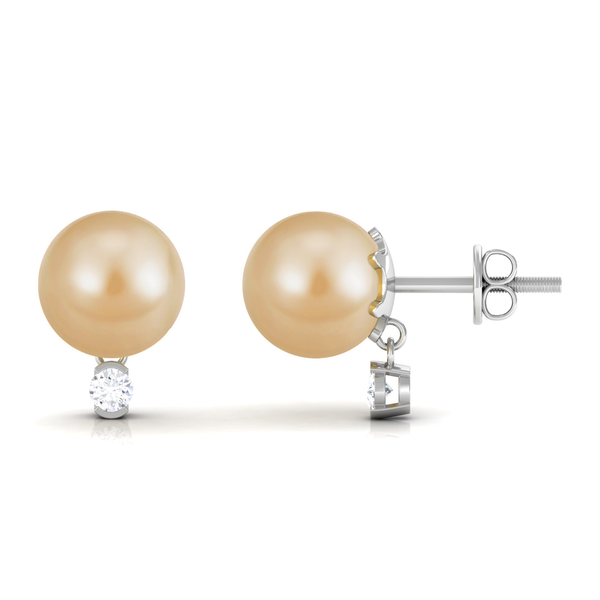 Minimal South Sea Pearl Solitaire Stud Earrings with Diamond South Sea Pearl - ( AAA ) - Quality - Arisha Jewels