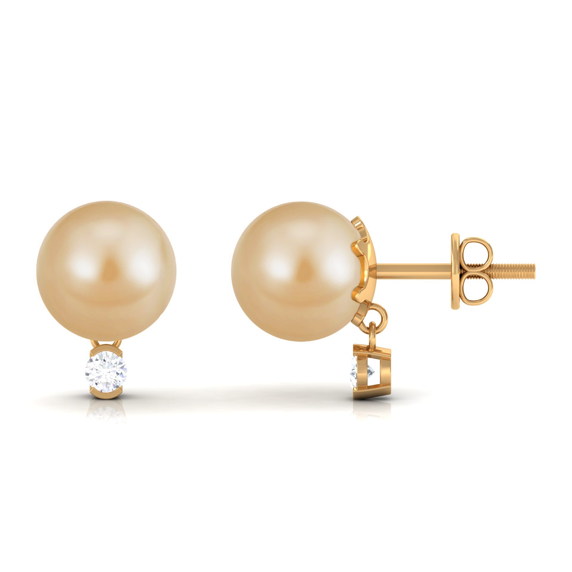 Minimal South Sea Pearl Solitaire Stud Earrings with Diamond South Sea Pearl - ( AAA ) - Quality - Arisha Jewels