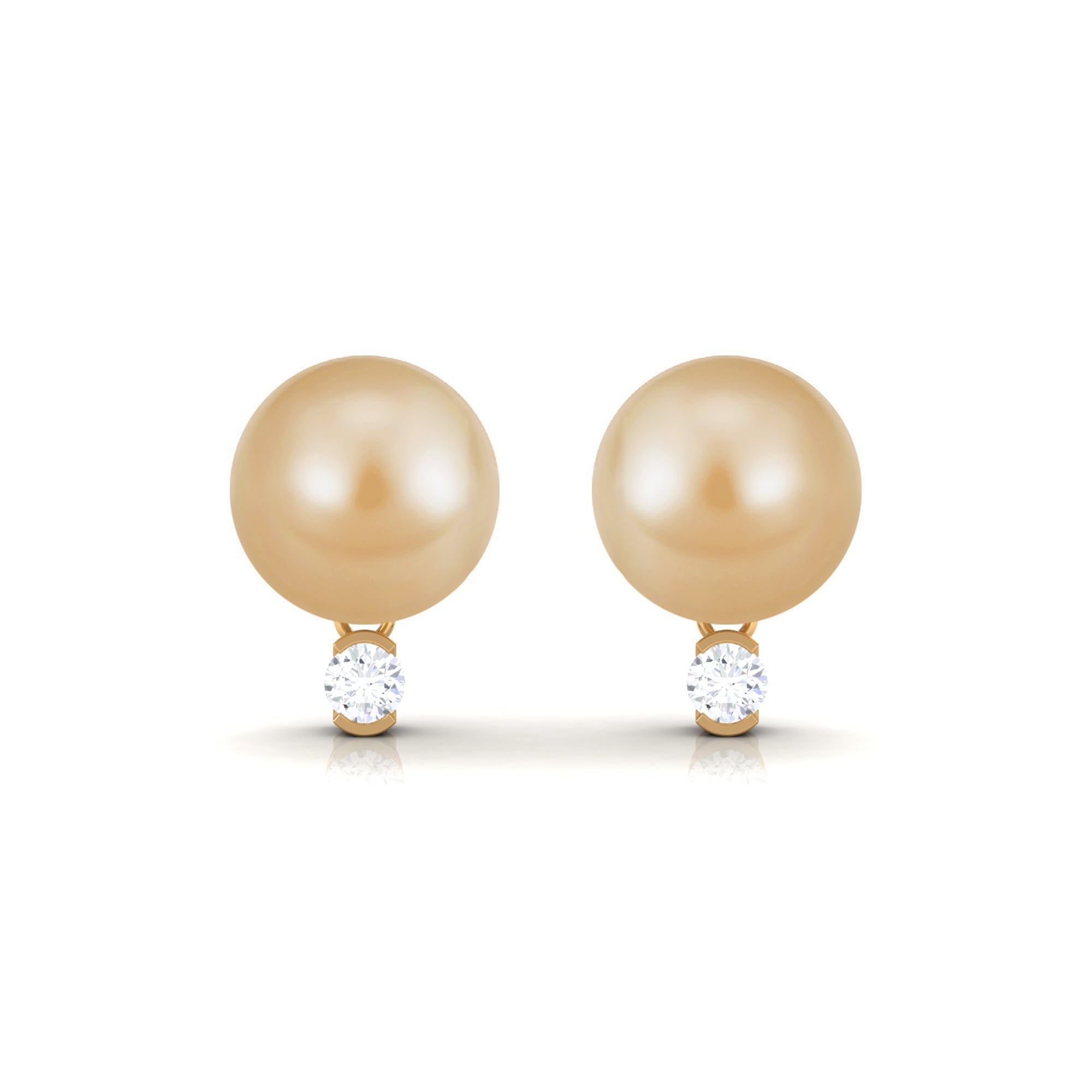 Minimal South Sea Pearl Solitaire Stud Earrings with Diamond South Sea Pearl - ( AAA ) - Quality - Arisha Jewels