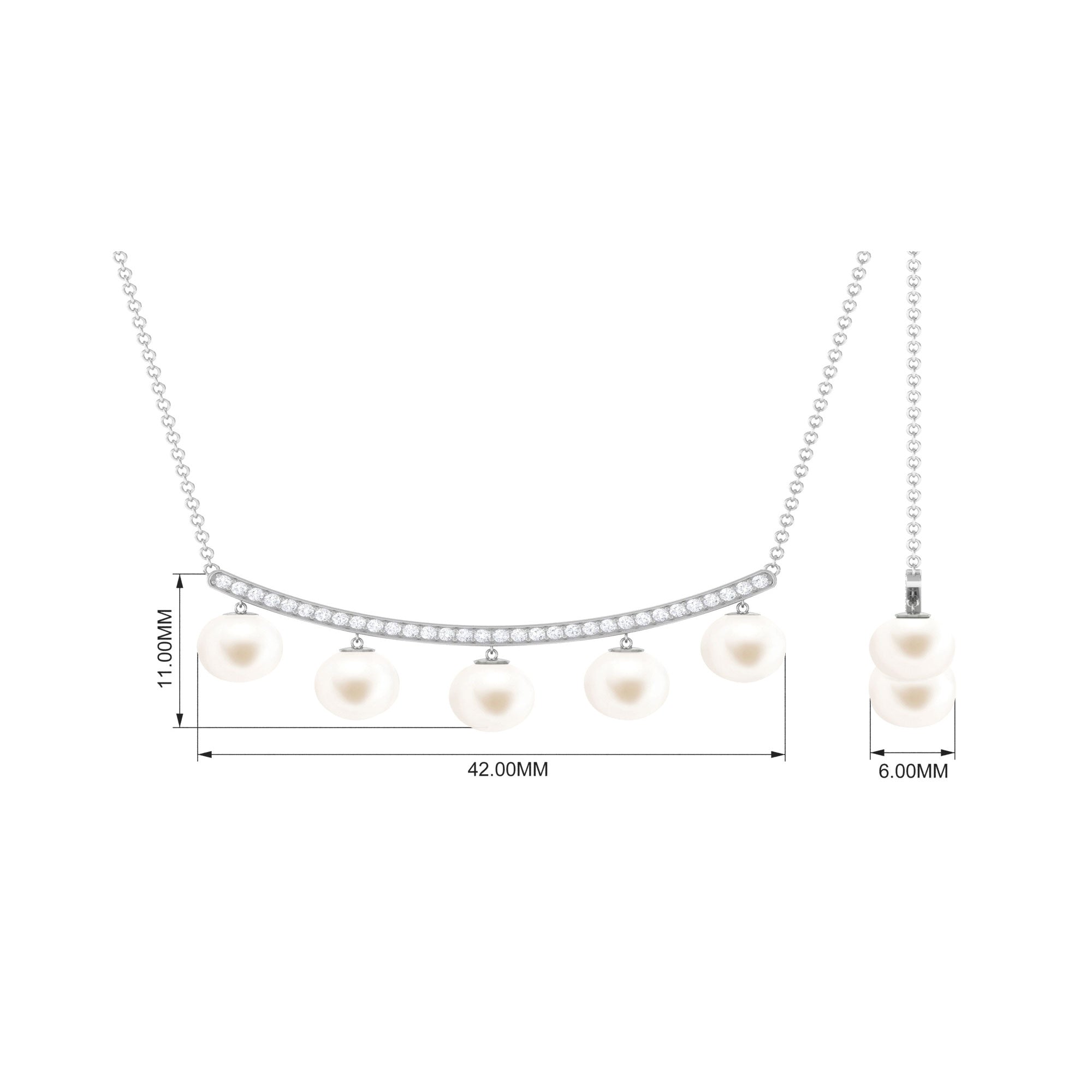 Real Freshwater Pearl Curved Bar Necklace with Diamond Freshwater Pearl-AAAA Quality - Arisha Jewels