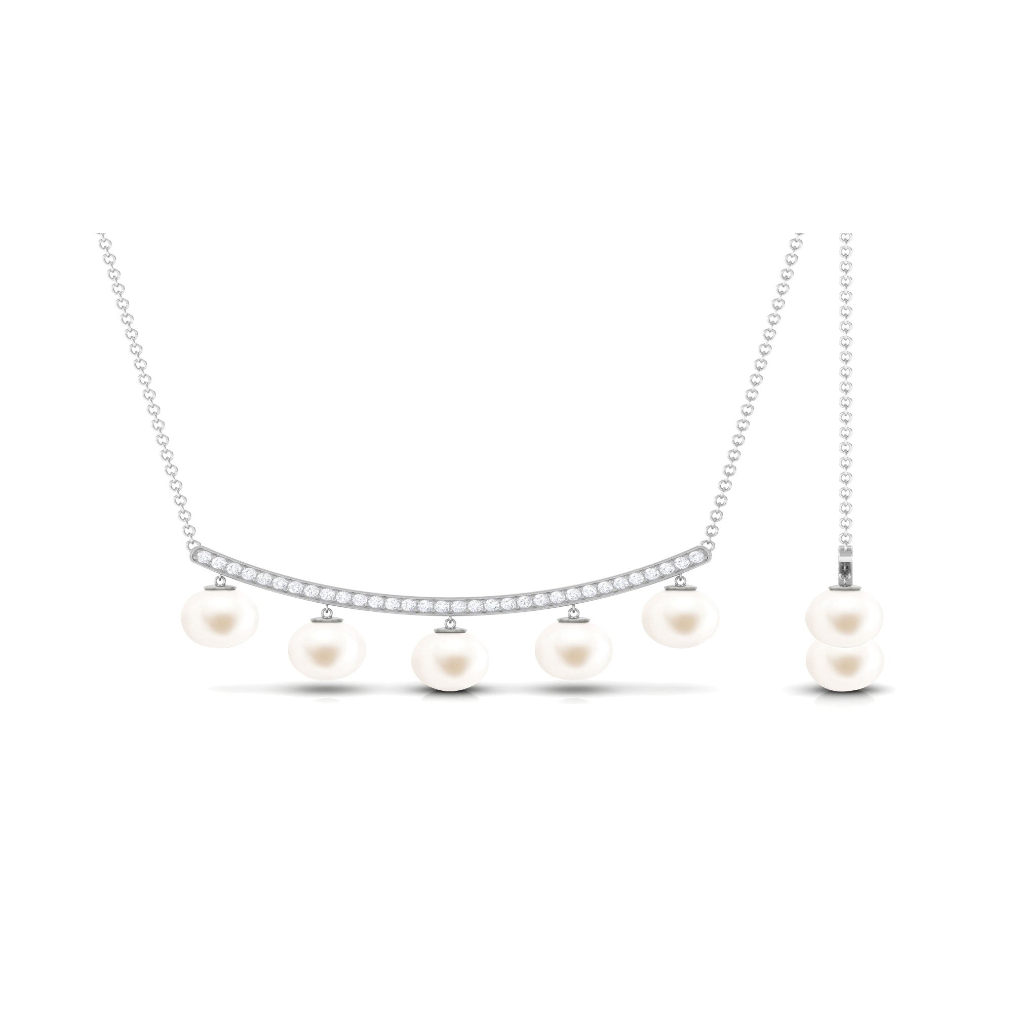 Real Freshwater Pearl Curved Bar Necklace with Diamond Freshwater Pearl-AAAA Quality - Arisha Jewels