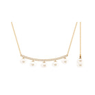 Real Freshwater Pearl Curved Bar Necklace with Diamond Freshwater Pearl-AAAA Quality - Arisha Jewels