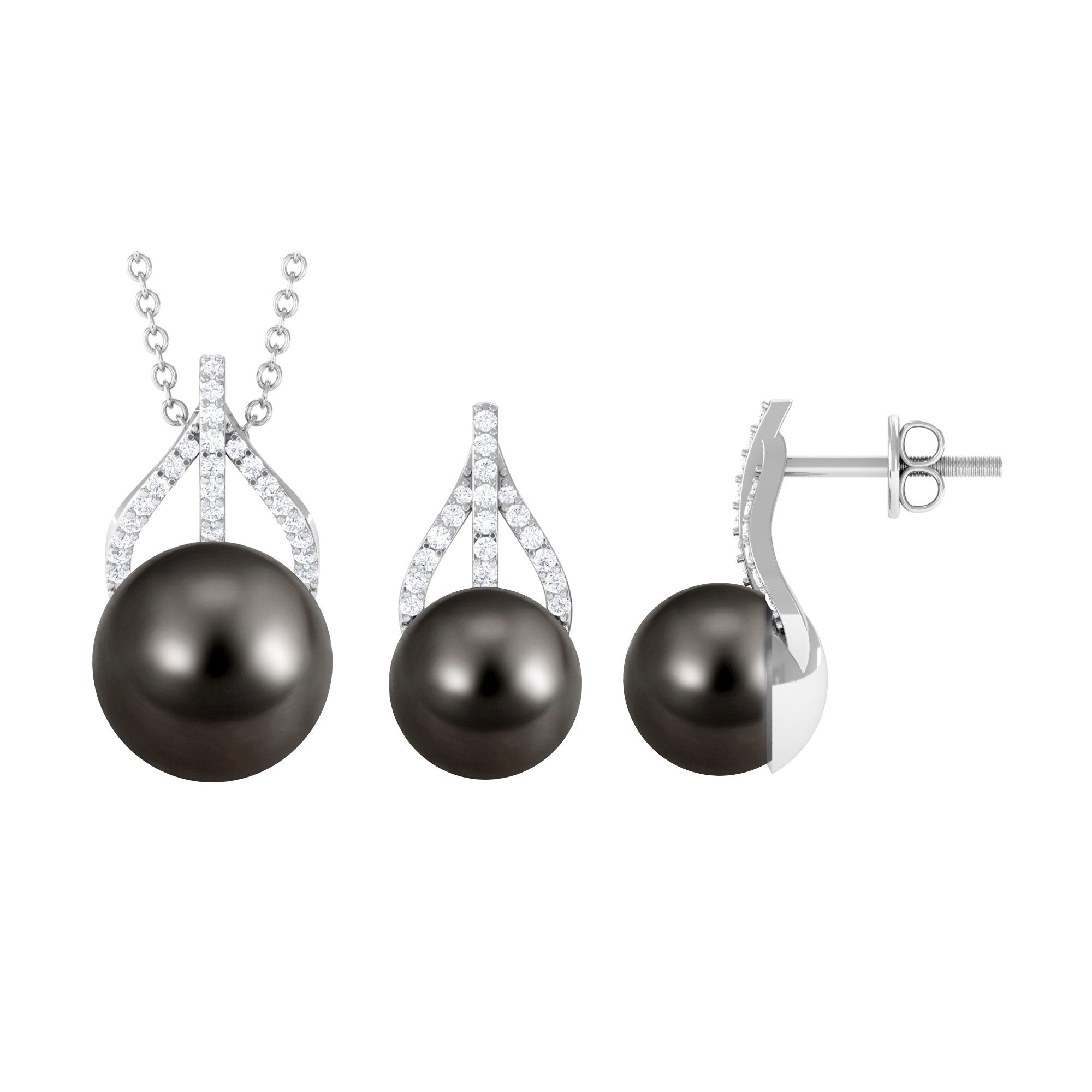 Handpicked Black Pearl Drop Jewelry Set with Diamond Tahitian pearl-AAAA Quality - Arisha Jewels