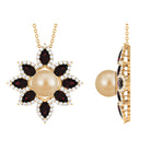 South Sea Pearl Flower Pendant Necklace with Garnet and Diamond South Sea Pearl-AAAA Quality - Arisha Jewels