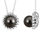 8 MM Black Pearl Solitaire Pendant in Spiral Design Tahitian pearl-AAA Quality - Arisha Jewels