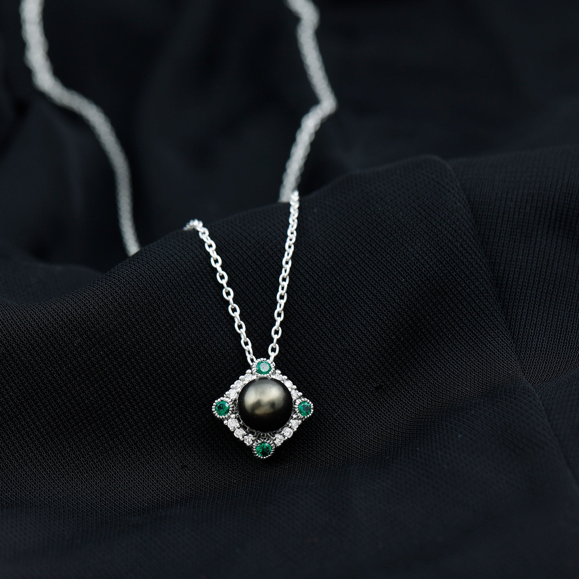 Arisha Jewels-Vintage Inspired Tahitian Pearl Pendant with Emerald