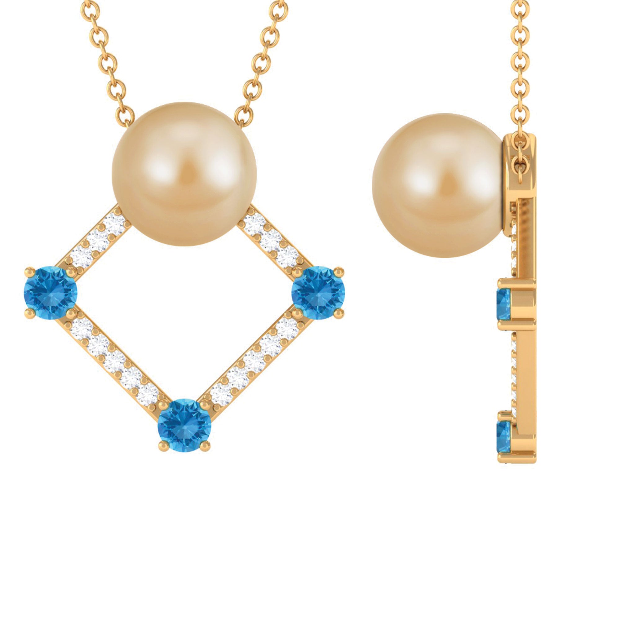 Arisha Jewels-Golden South Sea Pearl Contemporary Necklace with Blue Topaz