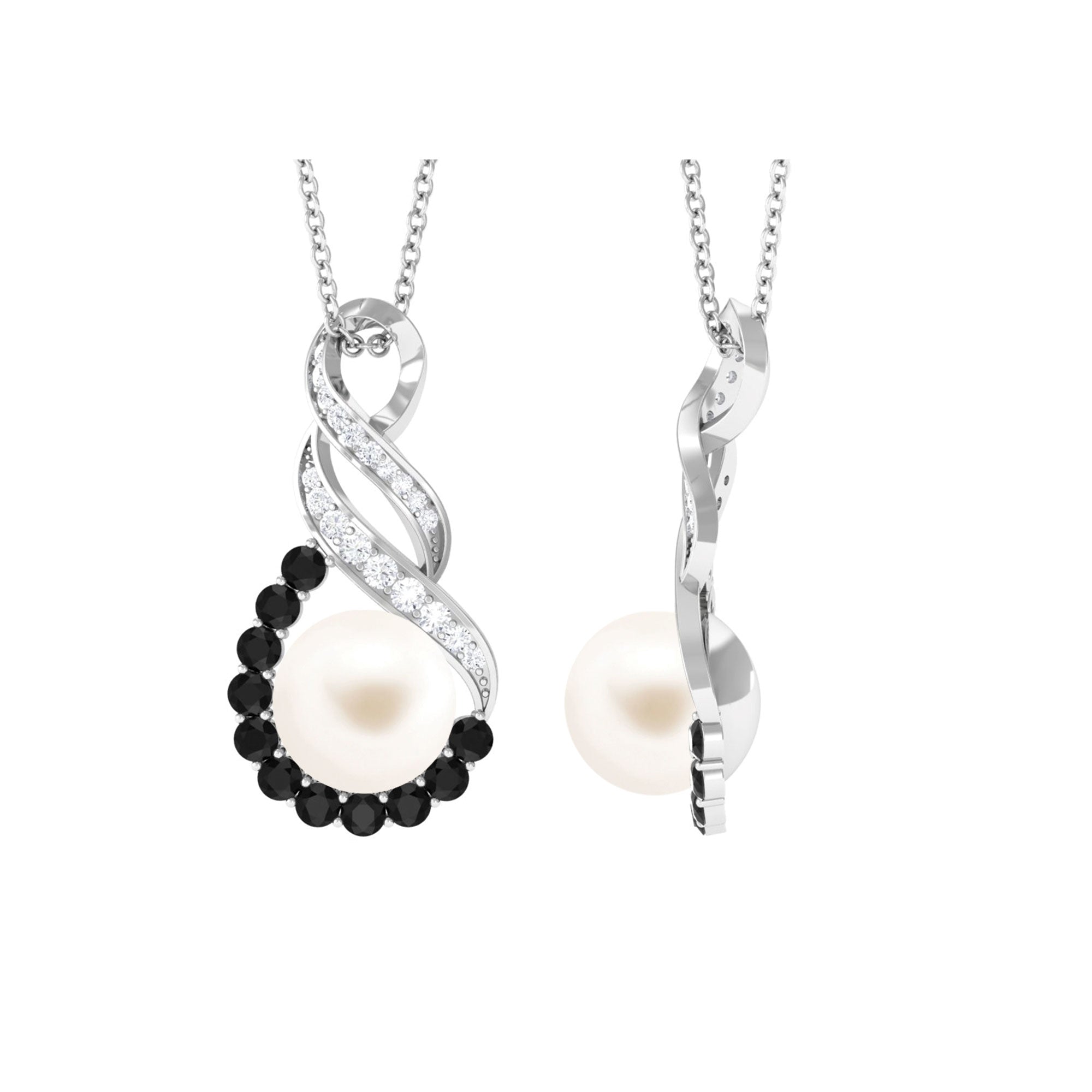 Arisha Jewels-Freshwater Pearl Infinity Dangle Pendant with Black and White Diamond