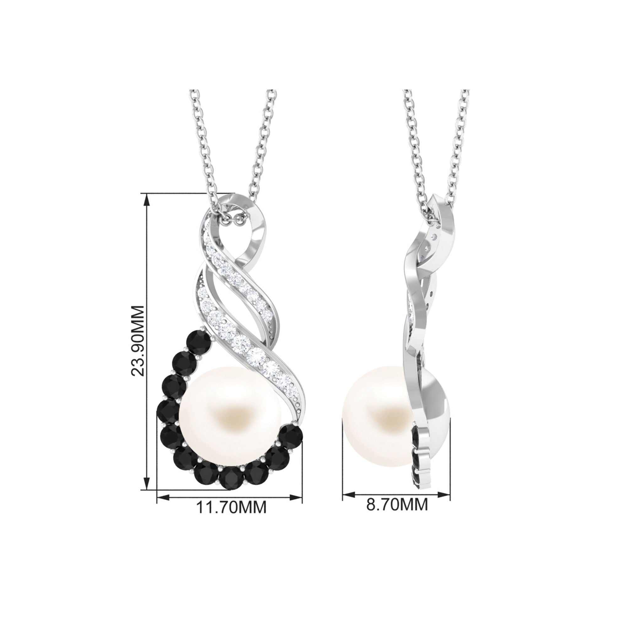 Arisha Jewels-Freshwater Pearl Infinity Dangle Pendant with Black and White Diamond