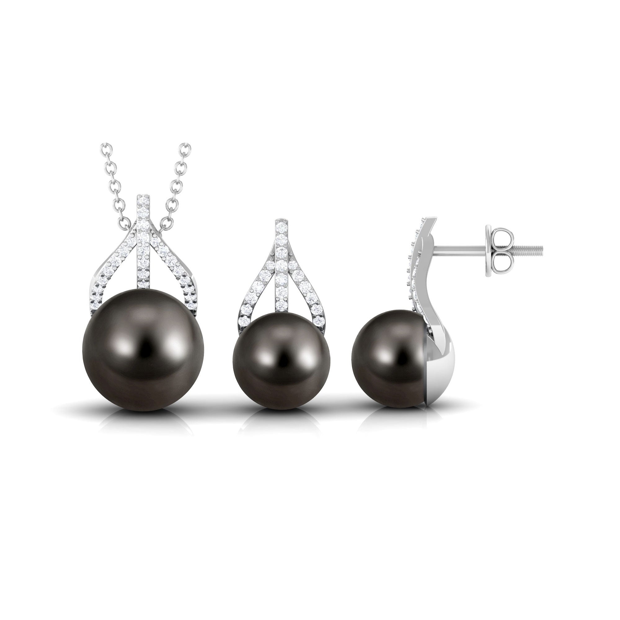 Handpicked Black Pearl Drop Jewelry Set with Diamond Tahitian pearl-AAA Quality - Arisha Jewels