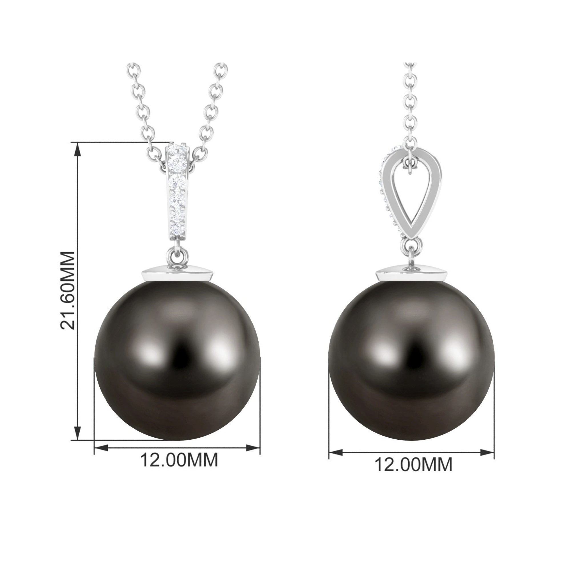 Minimal Tahitian Pearl and Diamond Drop Pendant Tahitian pearl - ( AAA ) - Quality - Arisha Jewels