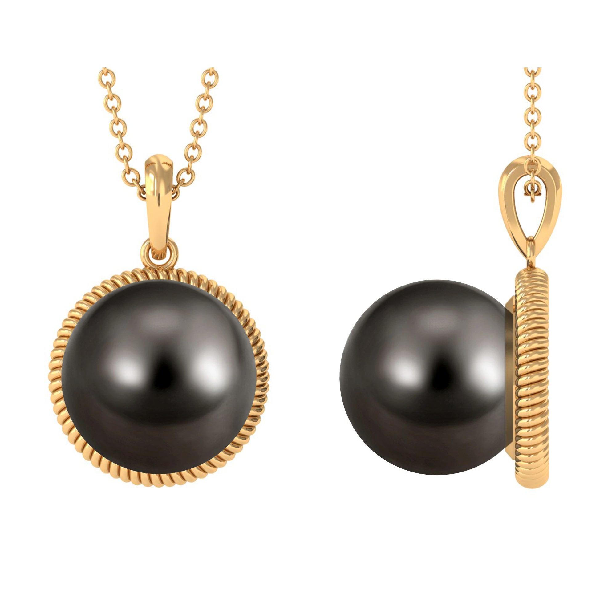 Round Solitaire Tahitian Pearl Pendant Necklace Tahitian pearl - ( AAA ) - Quality - Arisha Jewels