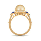 Golden Pearl Cocktail Halo Ring with Sapphire and Diamond South Sea Pearl-AAAA Quality - Arisha Jewels