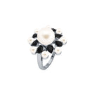 White Cultured Pearl Cocktail Ring with Black Onyx Freshwater Pearl-AAAA Quality - Arisha Jewels