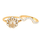 Golden Pearl Floral Bridal Ring Set with Diamond South Sea Pearl-AAAA Quality - Arisha Jewels