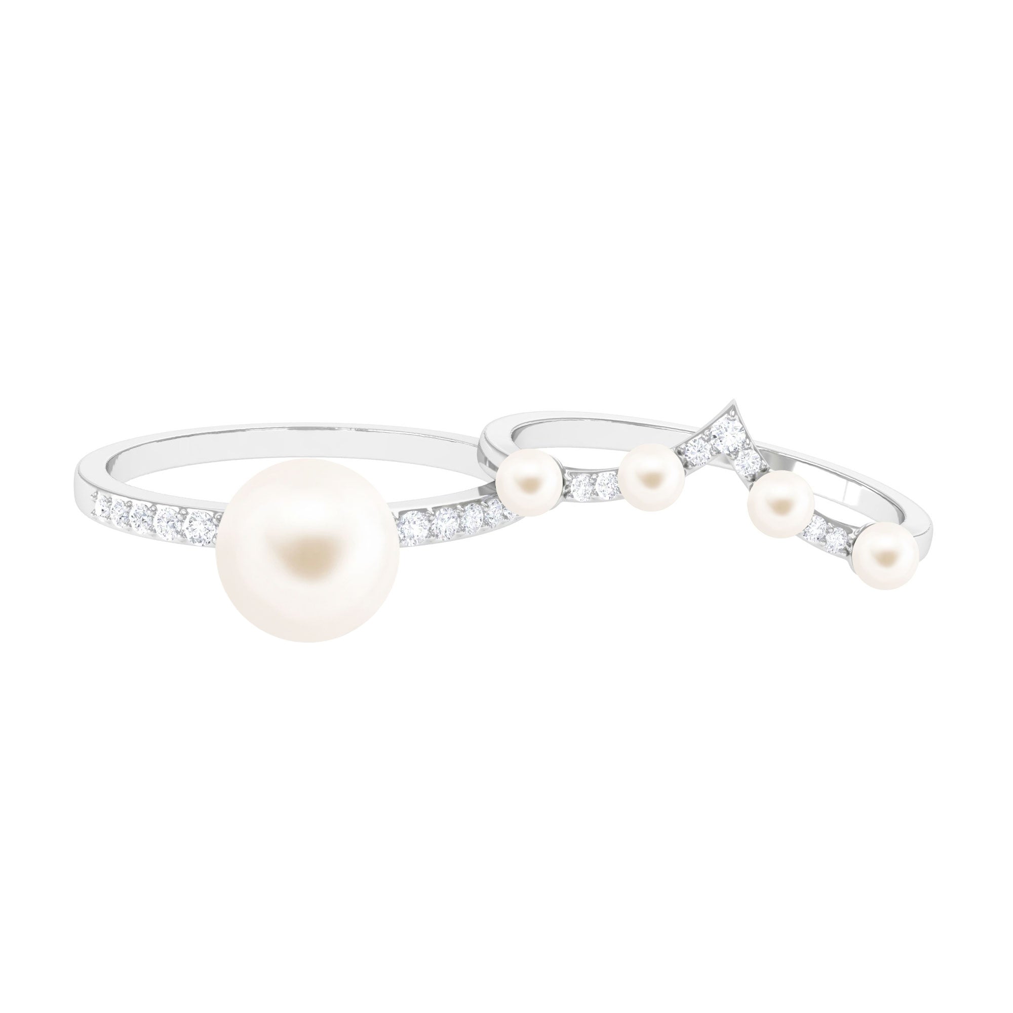 Freshwater Pearl Bridal Ring Set with Diamond Freshwater Pearl-AAAA Quality - Arisha Jewels