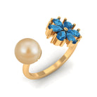 Nature Inspired South Sea Pearl Cuff Ring with Blue Topaz Flower South Sea Pearl-AAA Quality - Arisha Jewels