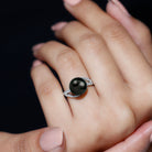 Elegant Black Pearl Solitaire Ring with Diamond Side Stones Tahitian pearl-AAA Quality - Arisha Jewels