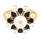 White Cultured Pearl Cocktail Ring with Black Onyx Freshwater Pearl-AAA Quality - Arisha Jewels