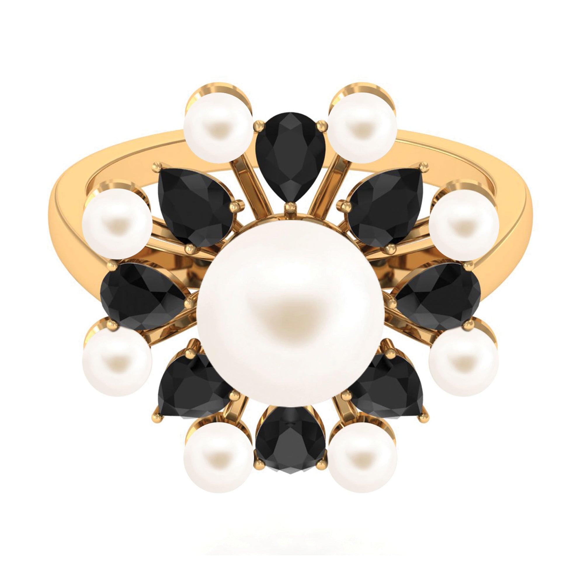 White Cultured Pearl Cocktail Ring with Black Onyx Freshwater Pearl-AAA Quality - Arisha Jewels