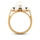 White Cultured Pearl Cocktail Ring with Black Onyx Freshwater Pearl-AAA Quality - Arisha Jewels