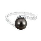 Black Pearl Solitaire Bypass Ring with Diamond Tahitian pearl-AAA Quality - Arisha Jewels