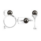 Black Pearl Solitaire Bypass Ring with Diamond Tahitian pearl-AAA Quality - Arisha Jewels