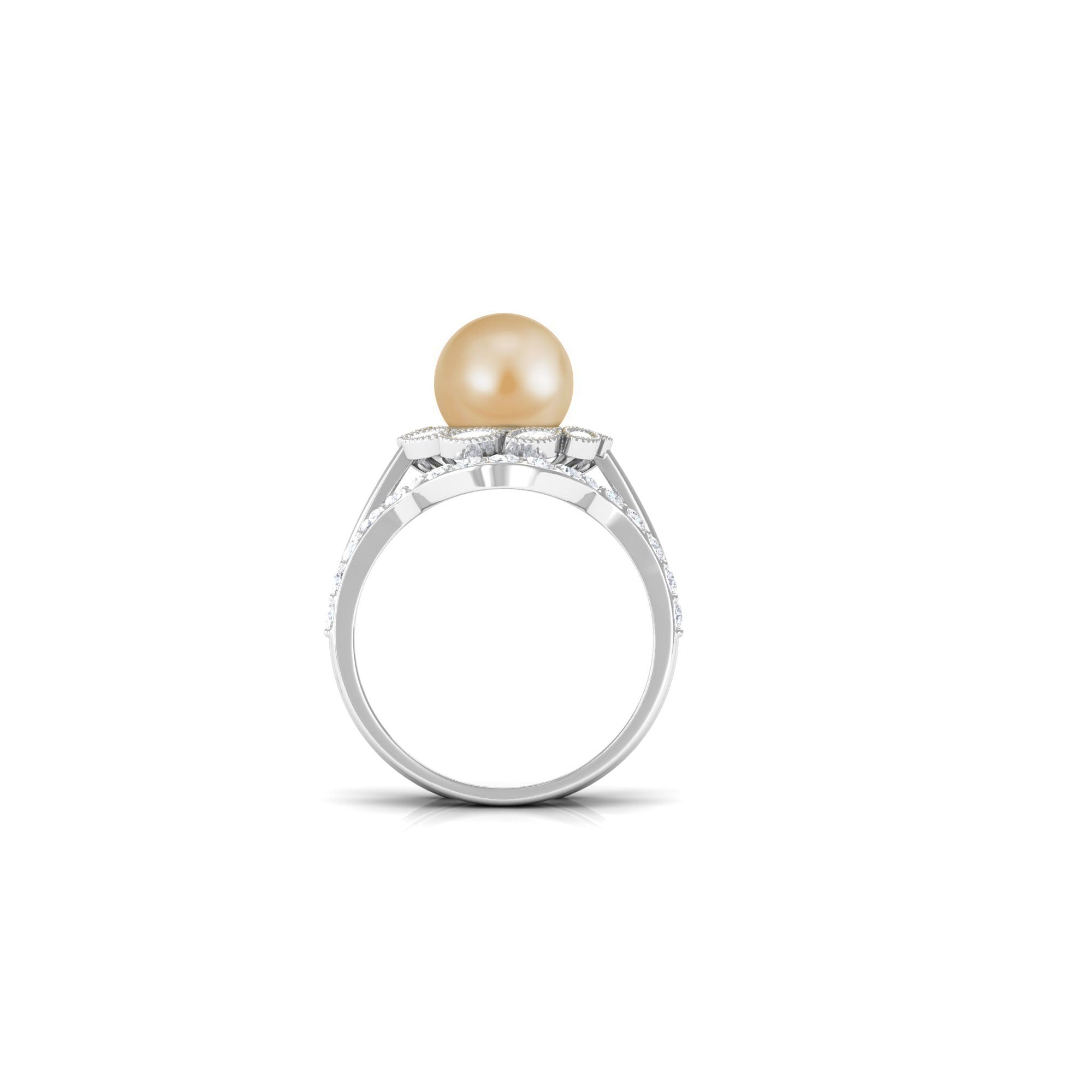 Golden Pearl Floral Bridal Ring Set with Diamond South Sea Pearl-AAA Quality - Arisha Jewels