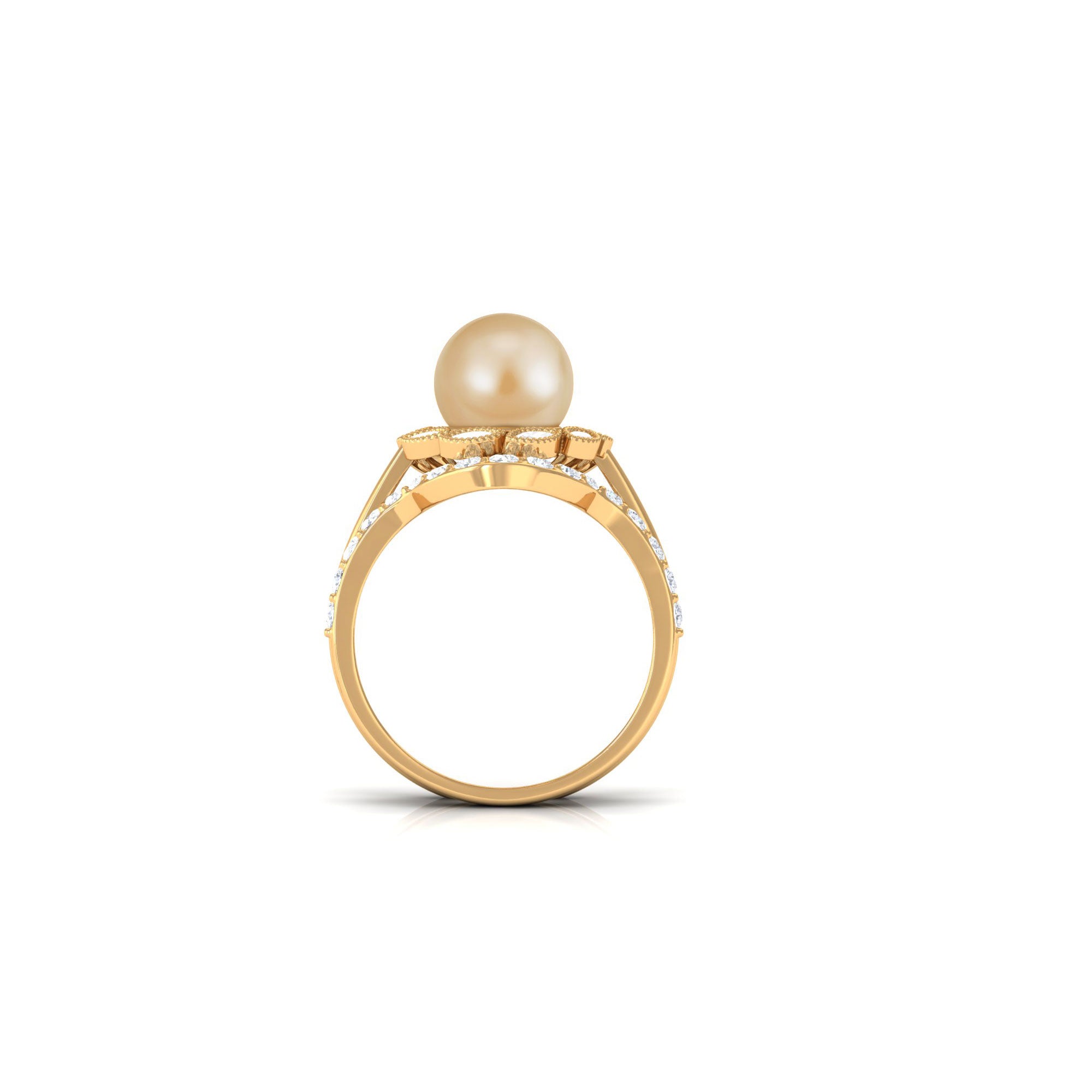 Golden Pearl Floral Bridal Ring Set with Diamond South Sea Pearl-AAA Quality - Arisha Jewels