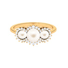 Classic Freshwater Pearl 3 Stone Engagement Ring with Diamond Freshwater Pearl-AAA Quality - Arisha Jewels